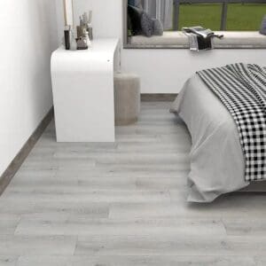 Havana grey oak plank flooring in modern bedroom setting
