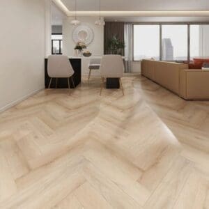 Alva hazelnut brown parquet flooring in modern living room setting