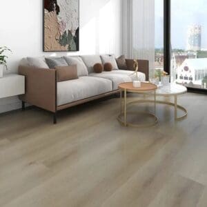 Alva hazelnut brown plank flooring in modern living room setting