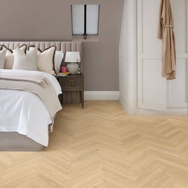 Corner view of piazza oak flooring in bedroom with wardrobe