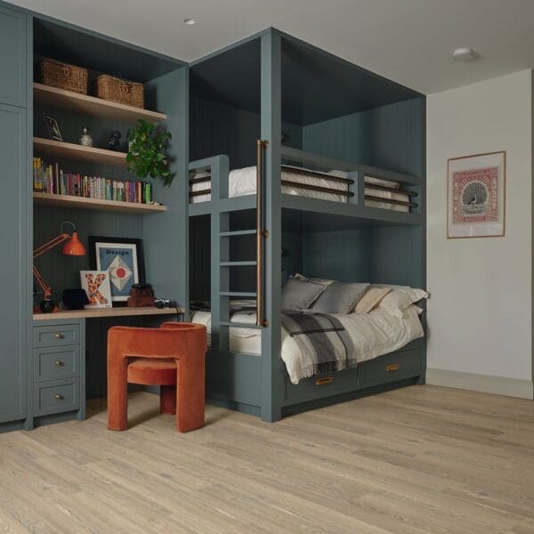 Ravenna oak flooring installed in children's bedroom with bunk beds