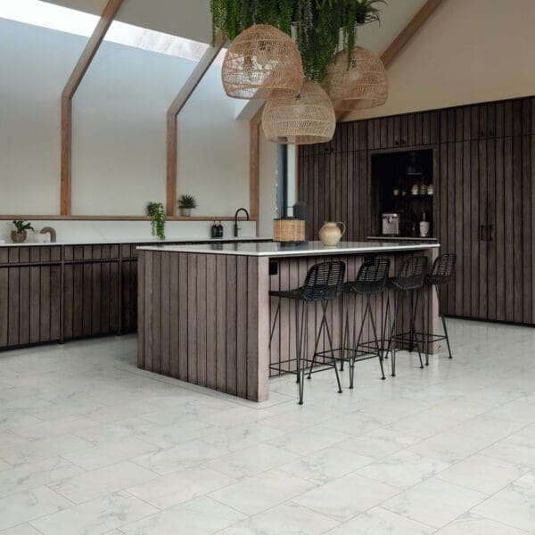 Bellagio marble pvt701 installed in contemporary kitchen with wooden elements