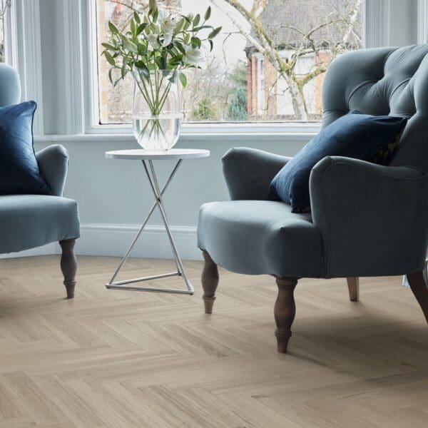 Elba oak herringbone flooring in stylish seating area