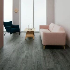 Modern living room with forbo allura flex rustic anthracite oak flooring