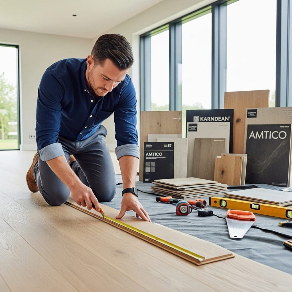 Man fitting flooring
