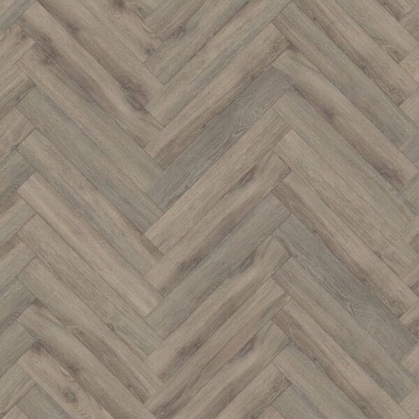 Lignum fusion premium volcanic oak herringbone flooring sample showing grey-toned wood effect in herringbone pattern