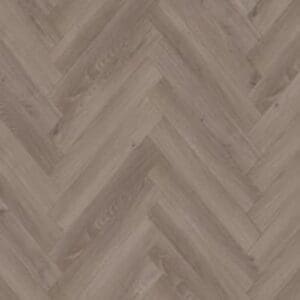 Pebble grey herringbone laminate flooring in v-shaped pattern