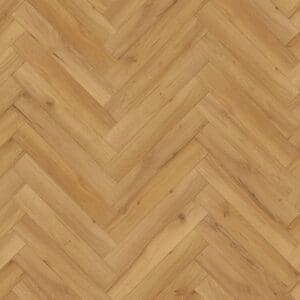 Lignum fusion premium robust natural oak herringbone flooring sample showing warm golden tones in classic herringbone pattern