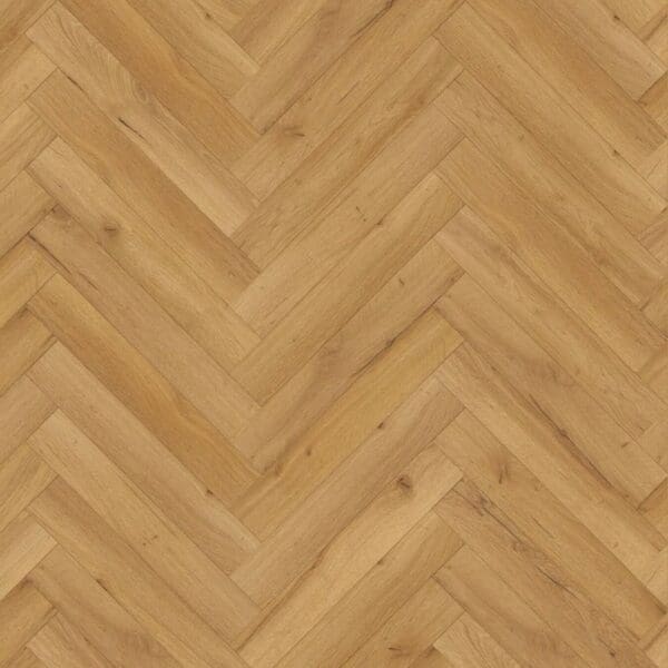 Lignum fusion premium robust natural oak herringbone flooring sample showing warm golden tones in classic herringbone pattern