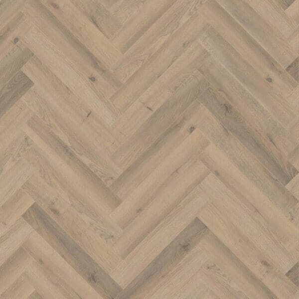 Lignum fusion premium greige oak herringbone laminate flooring close-up showing herringbone pattern