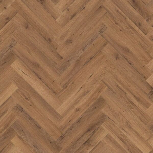 Lignum fusion premium robust fumed oak herringbone flooring sample showing detailed wood grain pattern