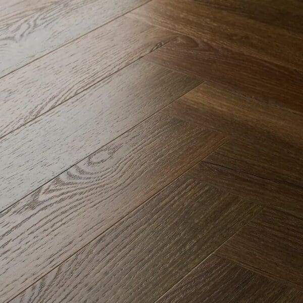 Close up view of textures aged oak herringbone showing wood grain detail