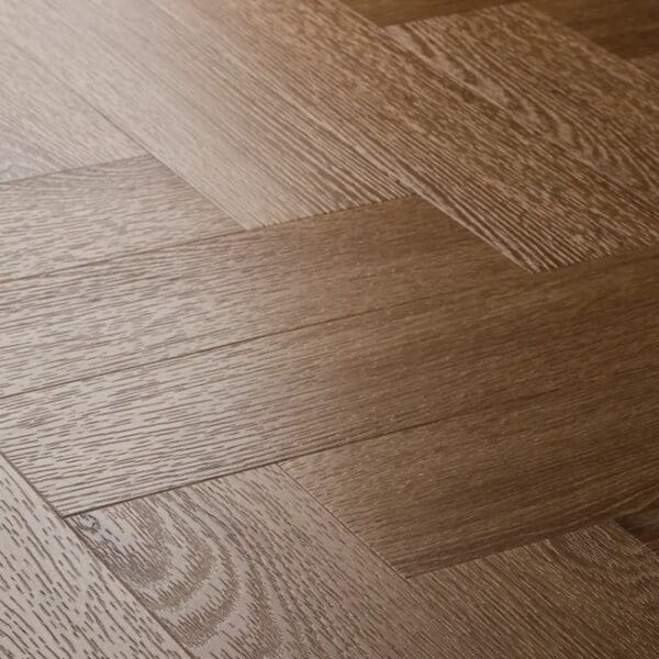 Close up view of textures cottage oak herringbone showing wood grain detail