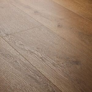 Close up view of textures traditional oak plank showing detailed wood grain texture