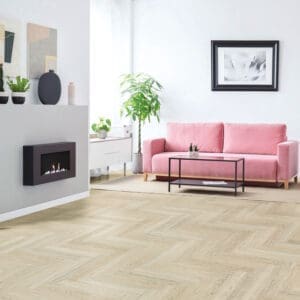 Bodo Herringbone SPC Limed Oak flooring - detail view showing texture and color