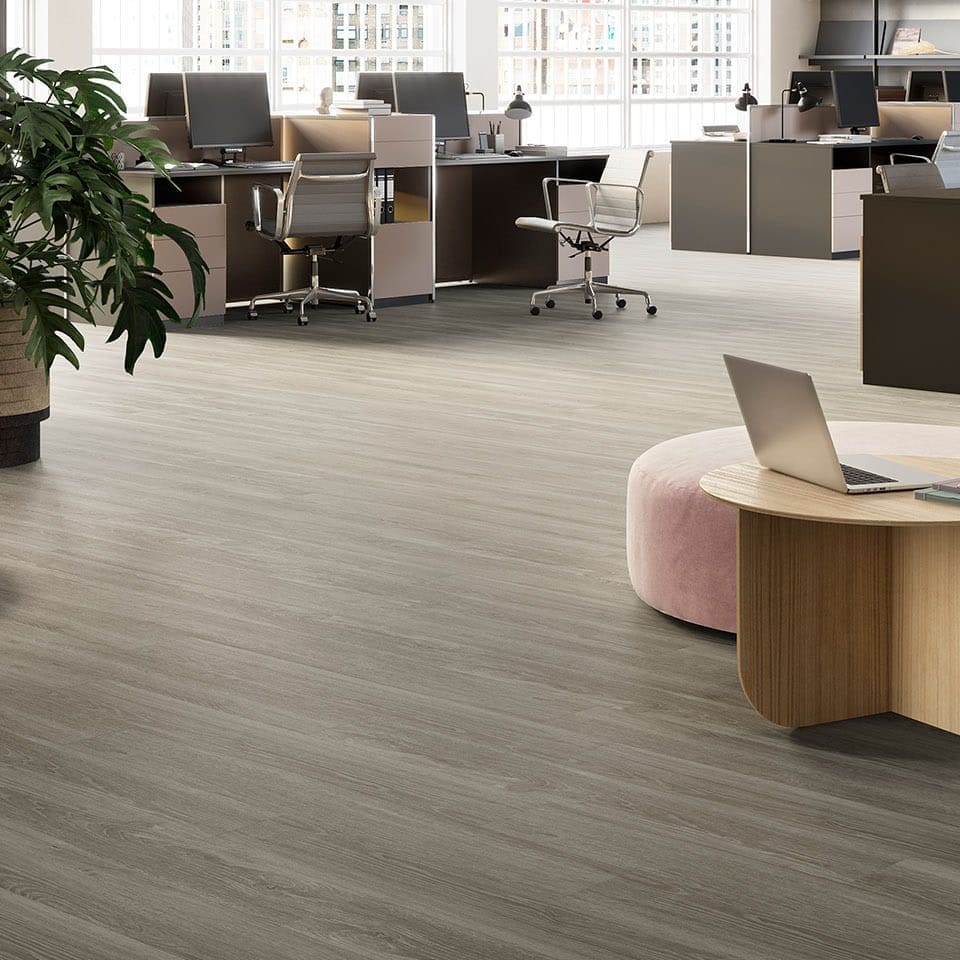 Invictus Maximus Click French Oak Storm flooring - room shot showing texture and color