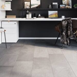 Invictus Maximus Click Groovy Granite Shadow flooring - room shot showing texture and color