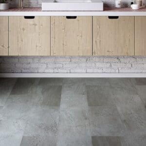 Invictus Maximus Click Groovy Granite Steel flooring - room shot showing texture and color