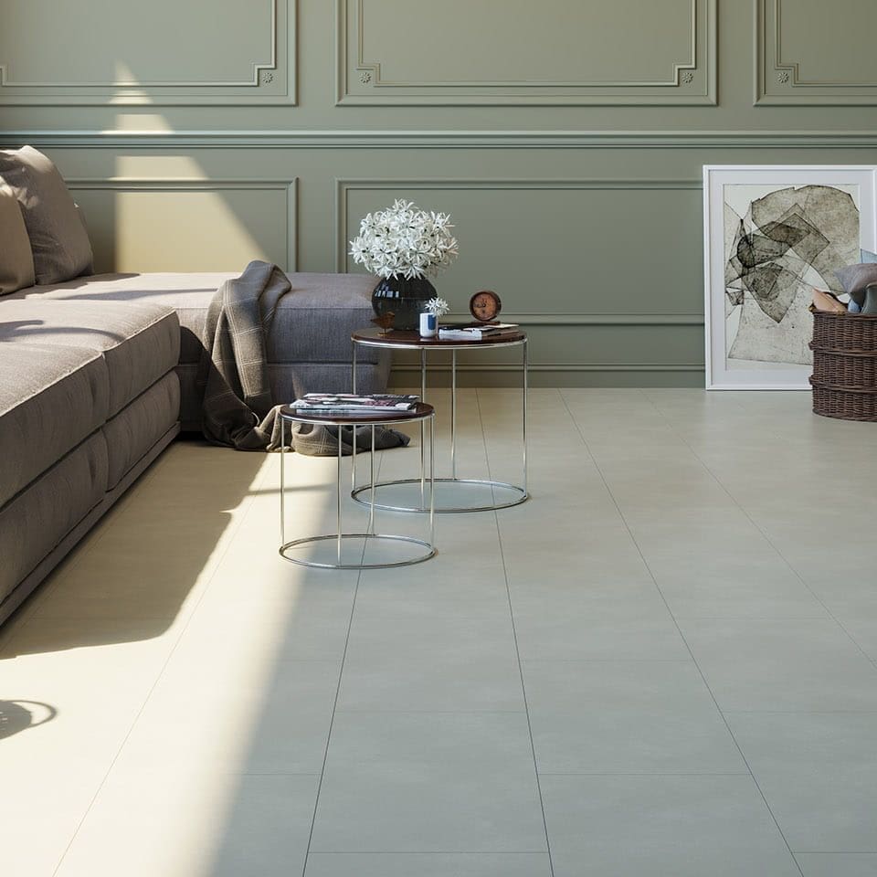 Invictus Maximus Concrete Crush Smoke flooring - room shot showing texture and color