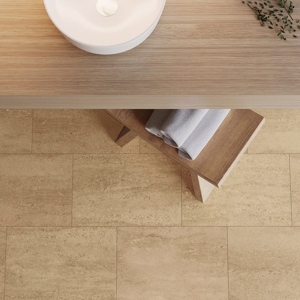 Invictus Maximus Tivoli Stone Mocha flooring - room shot showing texture and color