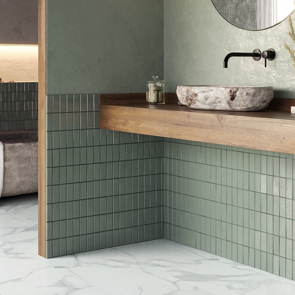 Invictus Primus Pure Marble Snow flooring - room shot showing texture and color