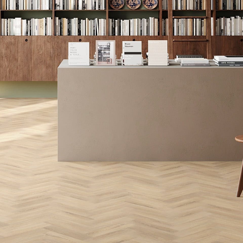 Invictus Ultimus Cabin Oak Parquet Whitehaven flooring - room shot showing texture and color