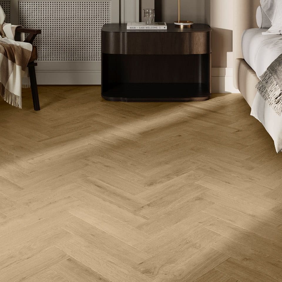 Invictus Ultimus Regency Oak Parquet Brioche flooring - room shot showing texture and color