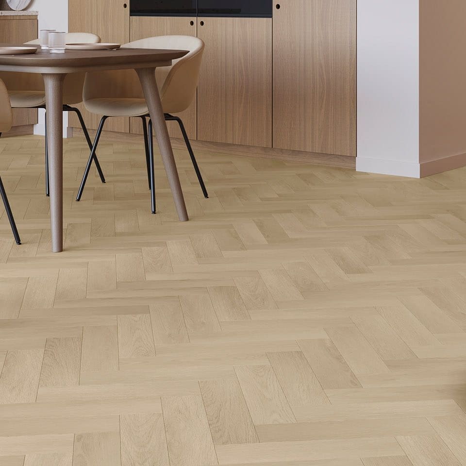 Invictus Ultimus Velvet Oak Parquet Olivia flooring - room shot showing texture and color