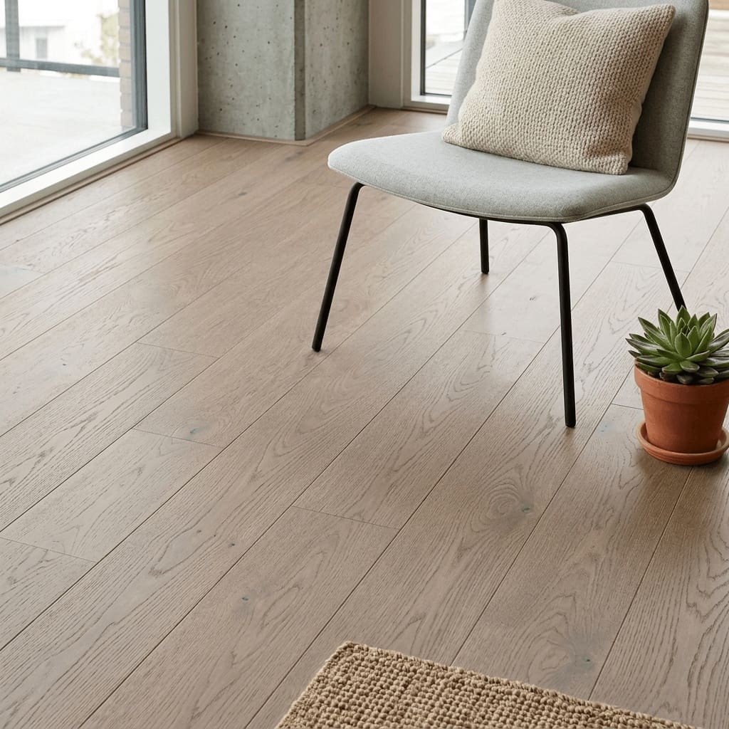 Acton Oak engineered oak flooring detailed view - photorealistic room shot