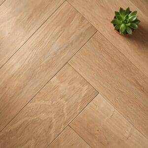 Alderley Oak Herringbone engineered oak flooring close-up texture - photorealistic room shot