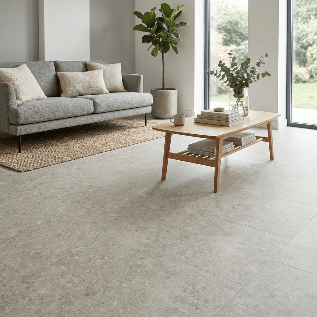 Amtico Spacia Abbey Stone luxury vinyl flooring room interior - photorealistic room shot