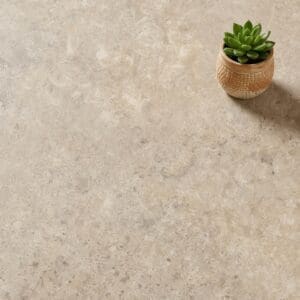 Amtico Spacia Agora Limestone luxury vinyl flooring close-up texture - photorealistic room shot