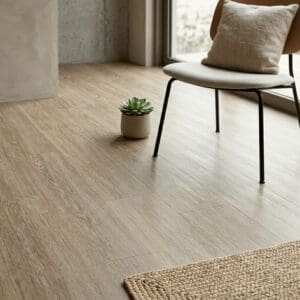 Amtico Spacia Blanched Oak luxury vinyl flooring detailed view - photorealistic room shot