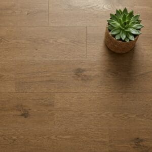 Amtico Spacia Brewer Oak luxury vinyl flooring close-up texture - photorealistic room shot