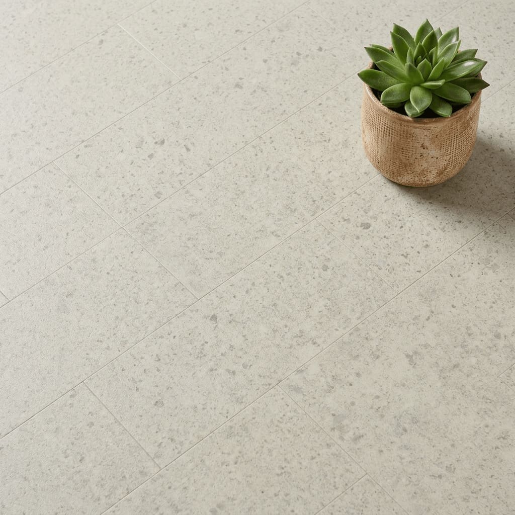 Amtico Spacia Court Stone luxury vinyl flooring close-up texture - photorealistic room shot