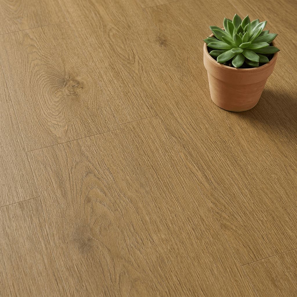 Amtico Spacia Craft Oak luxury vinyl flooring close-up texture - photorealistic room shot