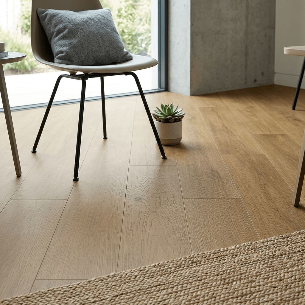 Amtico Spacia Craft Oak luxury vinyl flooring detailed view - photorealistic room shot