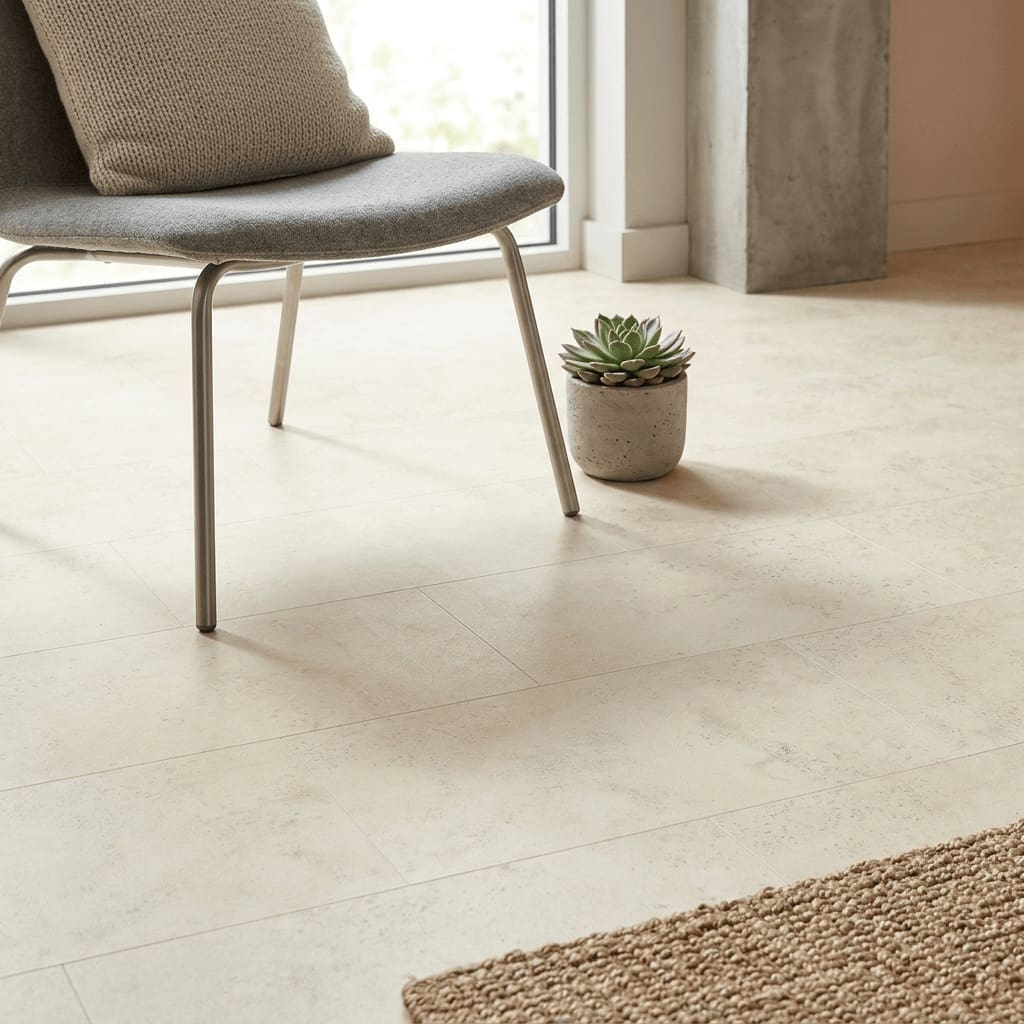 Amtico Spacia Dover Stone luxury vinyl flooring detailed view - photorealistic room shot