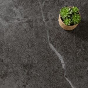 Amtico Spacia Fontana Marble Black luxury vinyl flooring close-up texture - photorealistic room shot