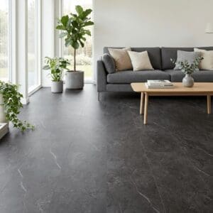 Amtico Spacia Fontana Marble Black luxury vinyl flooring room interior - photorealistic room shot