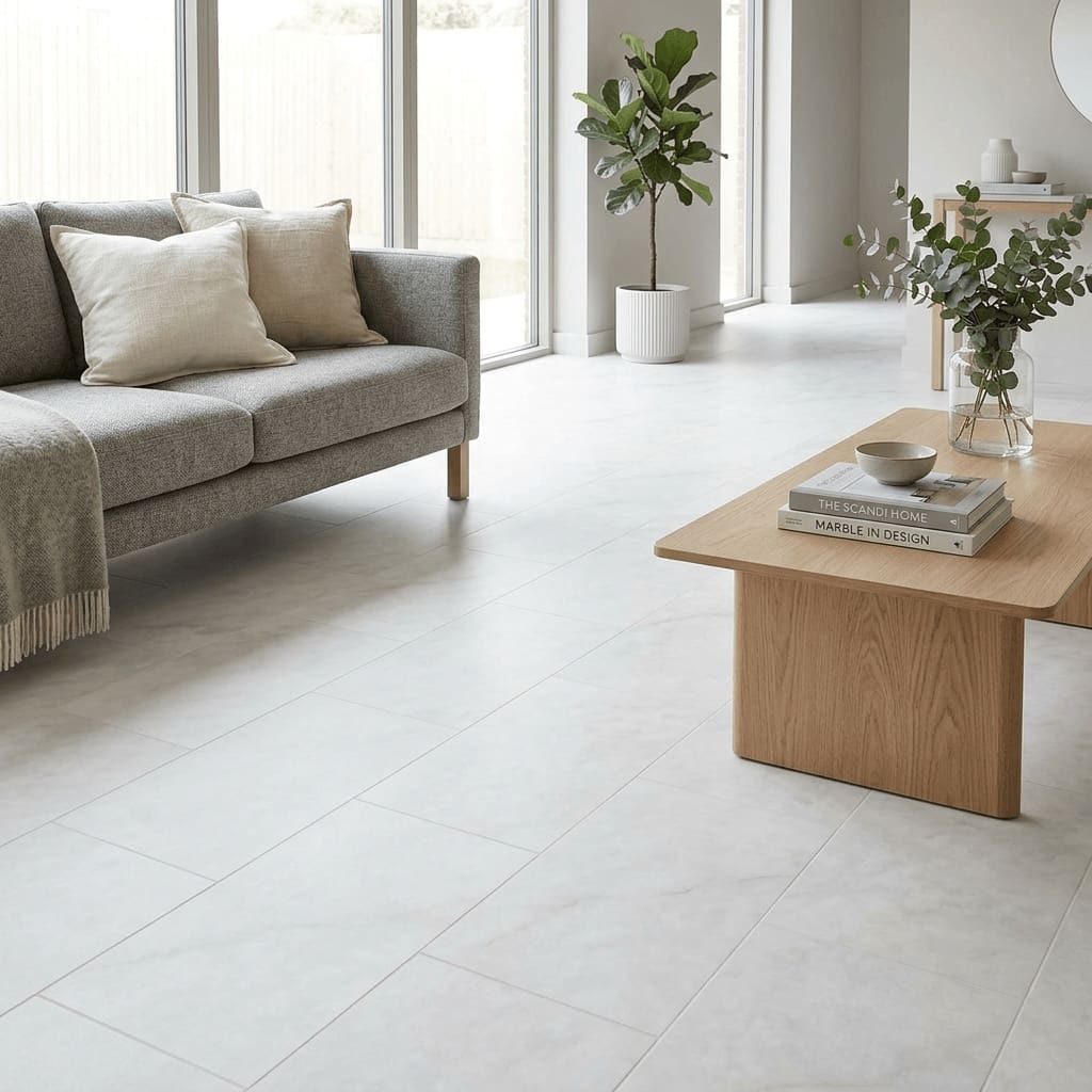 Amtico Spacia Fontana Marble White luxury vinyl flooring room interior - photorealistic room shot