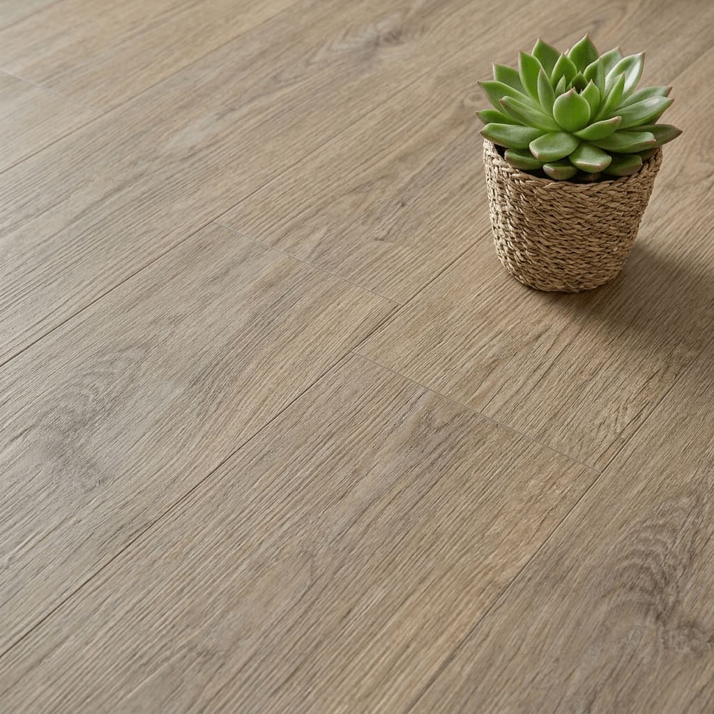 Amtico Spacia Harrier Oak luxury vinyl flooring close-up texture - photorealistic room shot