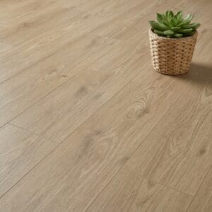 Amtico Spacia Hartland Oak luxury vinyl flooring close-up texture - photorealistic room shot