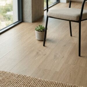 Amtico Spacia Hartland Oak luxury vinyl flooring detailed view - photorealistic room shot