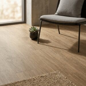 Amtico Spacia Langford Oak luxury vinyl flooring detailed view - photorealistic room shot