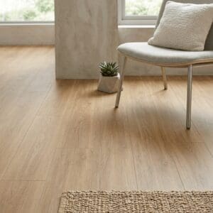 Amtico Spacia Lyndhurst Oak luxury vinyl flooring detailed view - photorealistic room shot