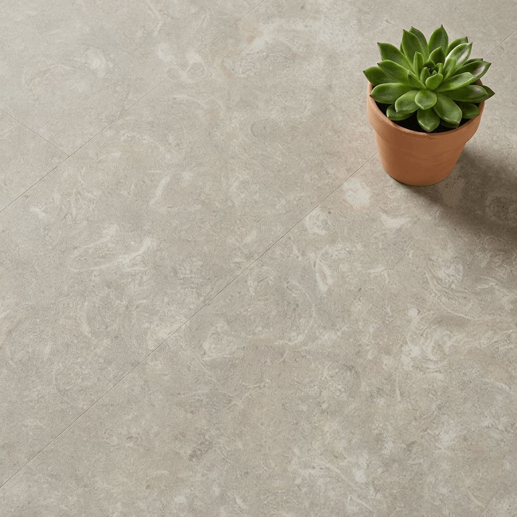 Amtico Spacia Mantle Stone luxury vinyl flooring close-up texture - photorealistic room shot