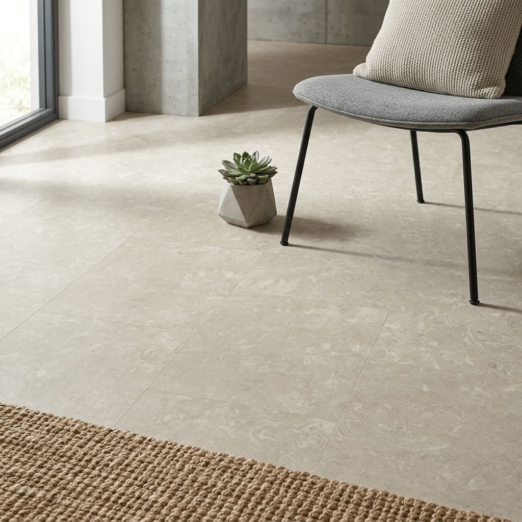 Amtico Spacia Mantle Stone luxury vinyl flooring detailed view - photorealistic room shot