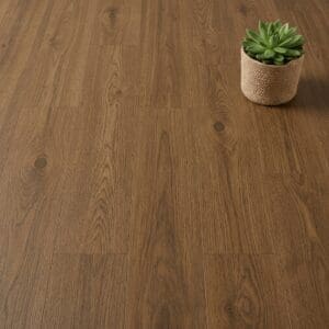 Amtico Spacia Saddler Oak luxury vinyl flooring close-up texture - photorealistic room shot