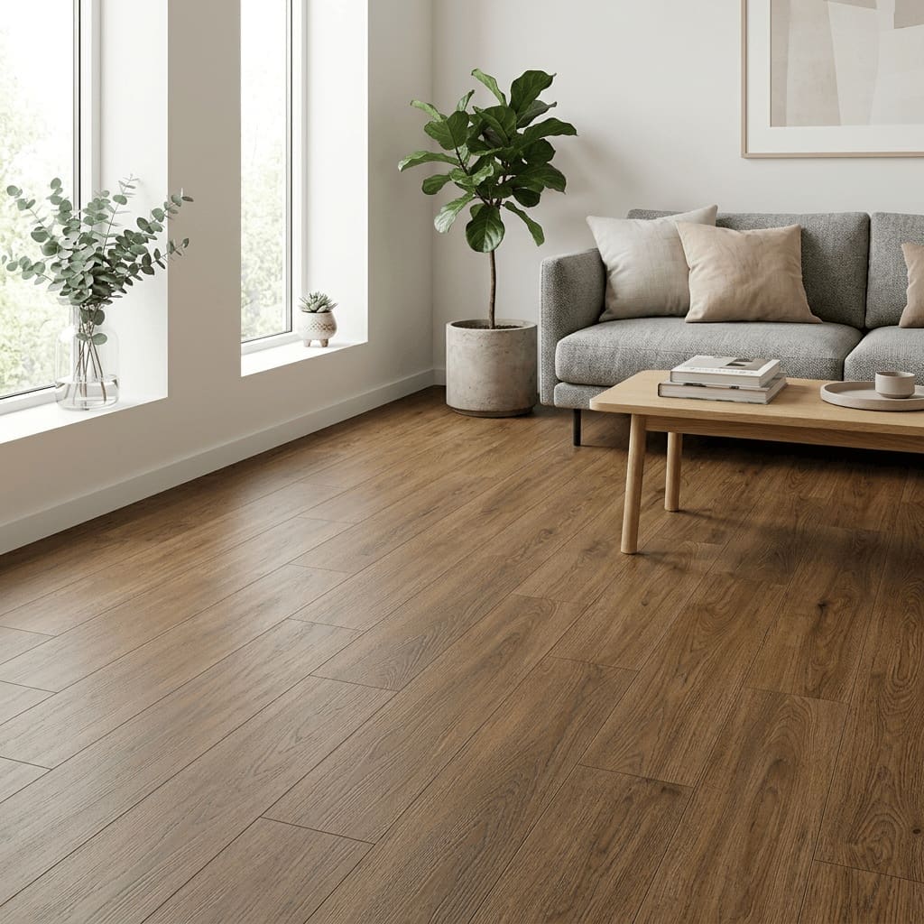 Amtico Spacia Saddler Oak luxury vinyl flooring room interior - photorealistic room shot